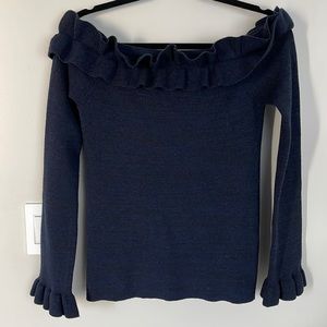 White House Black Market Ruffled Neckline Off-Shoulder Sweater Womens Sz M**